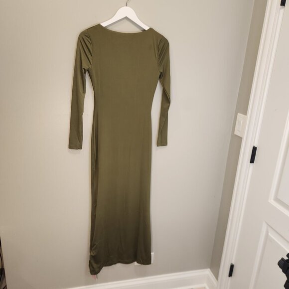 Hello Molly Base Army Green Dress Long Sleeve Maxi BodyCon Layer - Size S - Picture 2 of 8